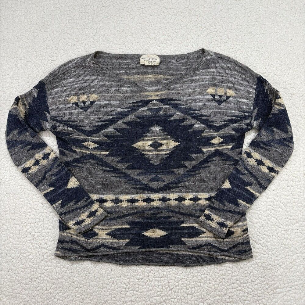 Denim & Supply Ralph Lauren Aztec Print Knit Jumper Sweater Size S Cotton Tribal